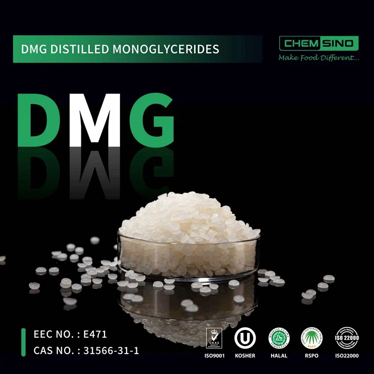 Lágt verð eimað mónóglýseríð DMG töflur fyrir jógúrt CAS nr. 31566-31-1
